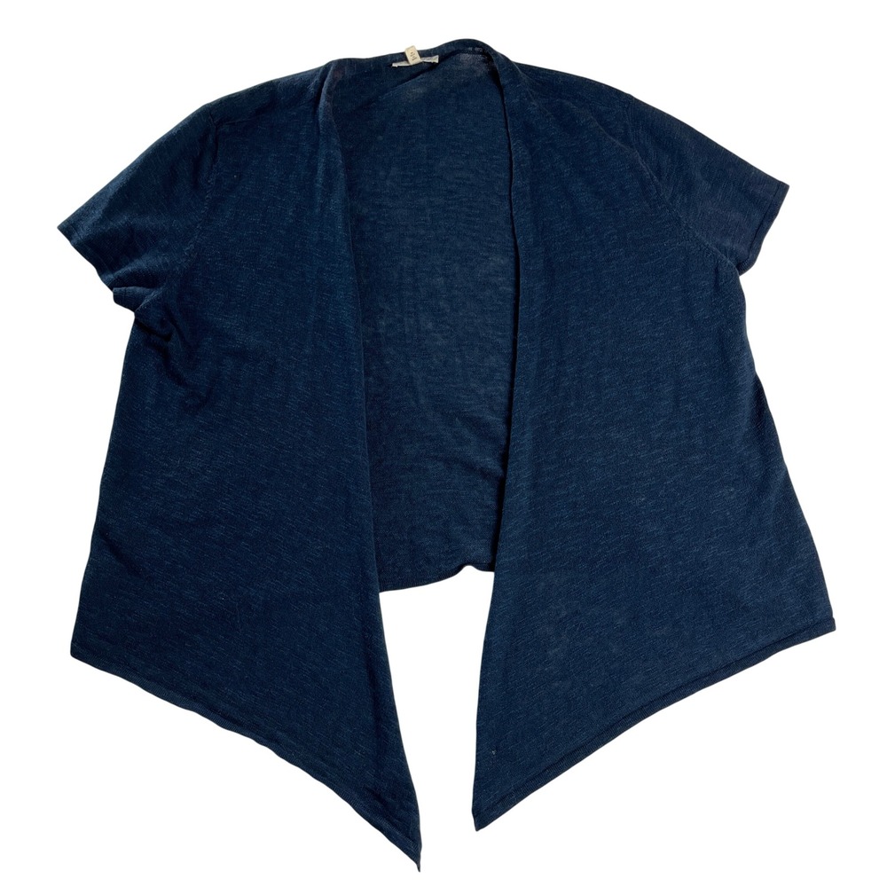Eileen Fisher XL Linen Cotton Slub Cardigan Open Front Blue Minimalist